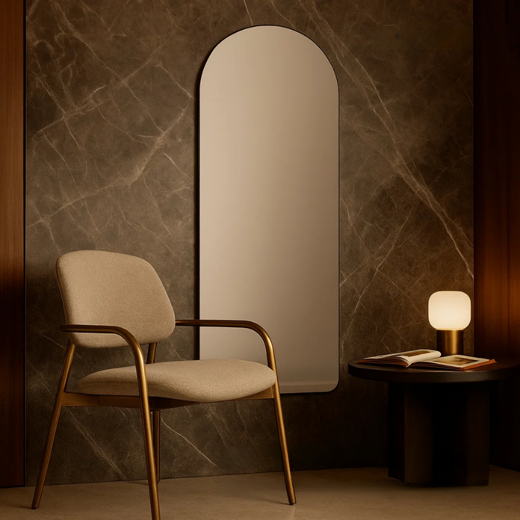 Espelho Corpo Inteiro Lopazzi Base Reta Arcos Janela Polido 110x50cm Quarto Sala Hall em Oferta na Shopee