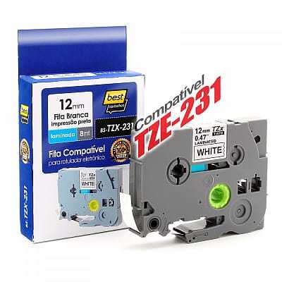 Fita Tze Tz 231 Compativel Para Rotulador Brother Branca 12mm Fita cor Branco