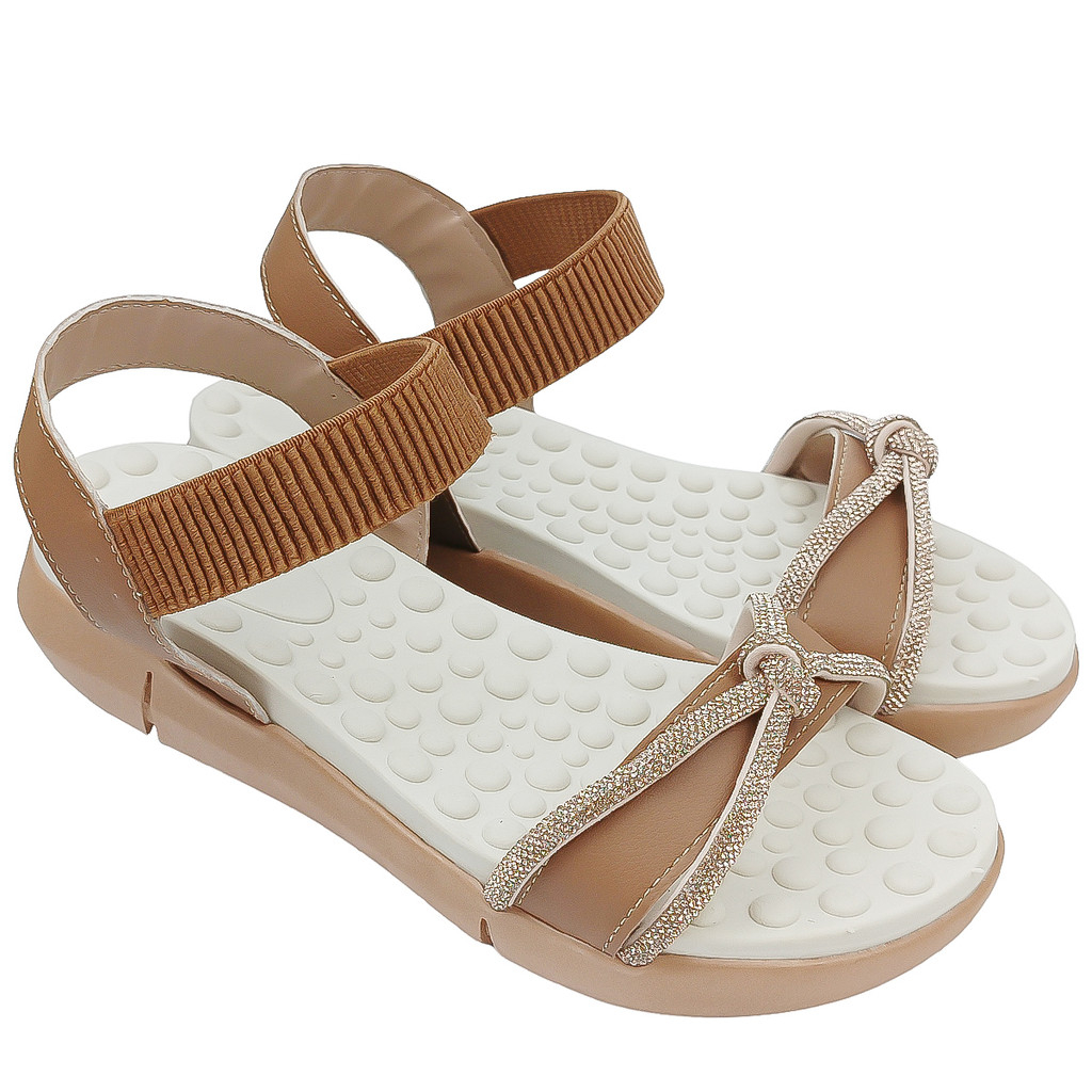 Papete Confort Tiras em Nó Brilhantes na Parte Frontal e Palmilha Massageadora