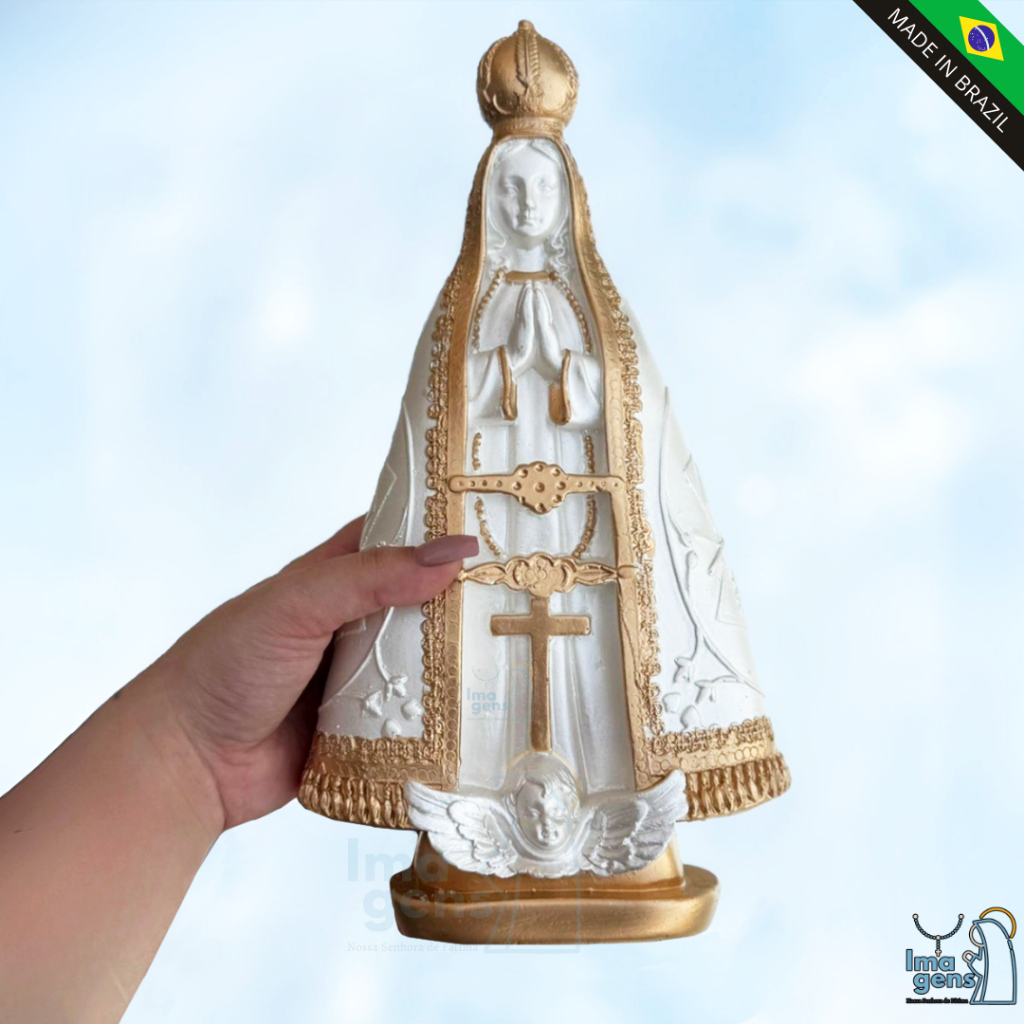 Imagem em gesso premium Nossa Senhora Aparecida pintura perolada e dourado detalhada 30cm direto da fabrica