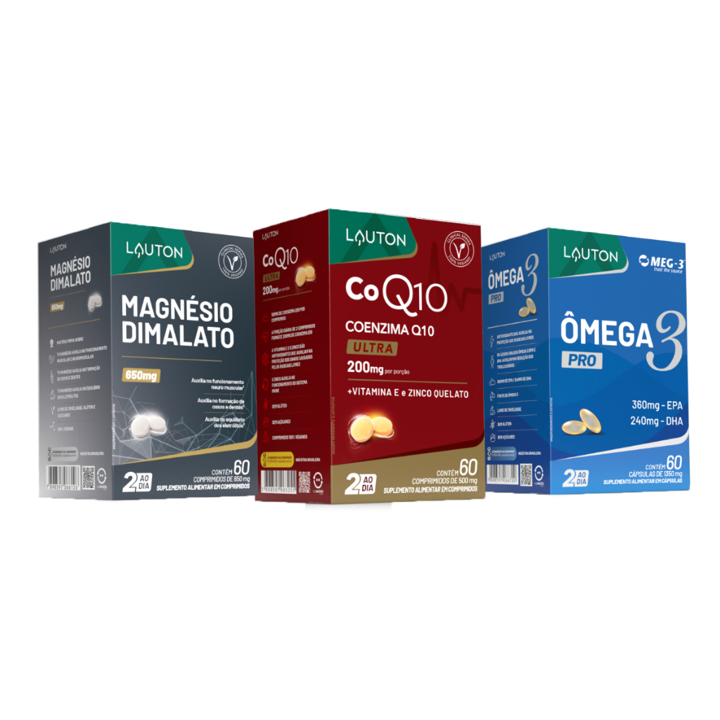 Kit CoenzimaQ10 + Magnésio Dimalato + Ômega 3 Pro (60 cápsulas) - Lauton