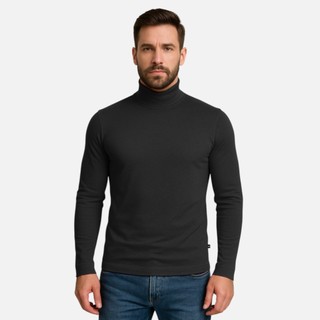 Camisa Gola Alta Básica Manga Longa Masculina Slim