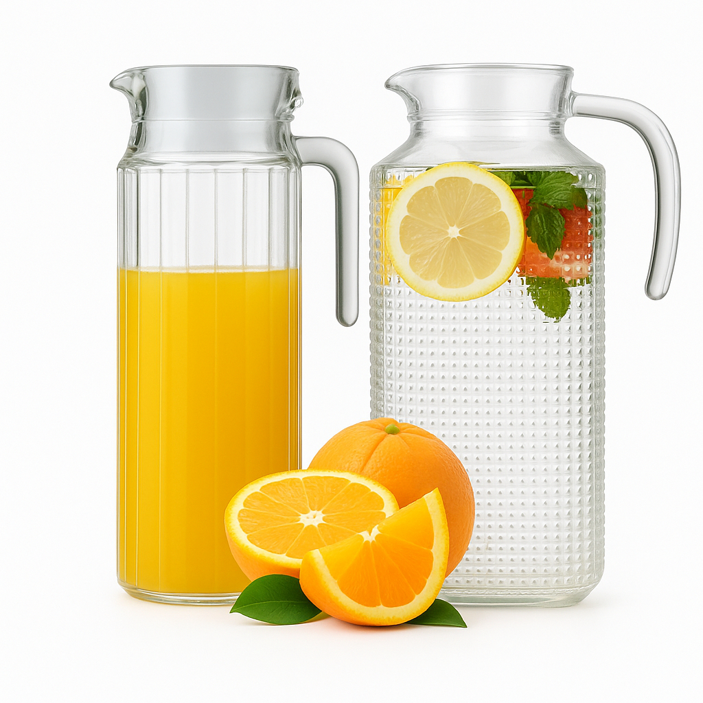 Conjunto de Jarras de Vidro Premium 1L + 1,8L – Para Sucos, Refrescos e Água