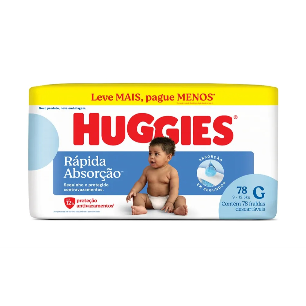 Fralda Huggies Rápida Absorção Hiper G 78 Unidades em Oferta na Shopee
