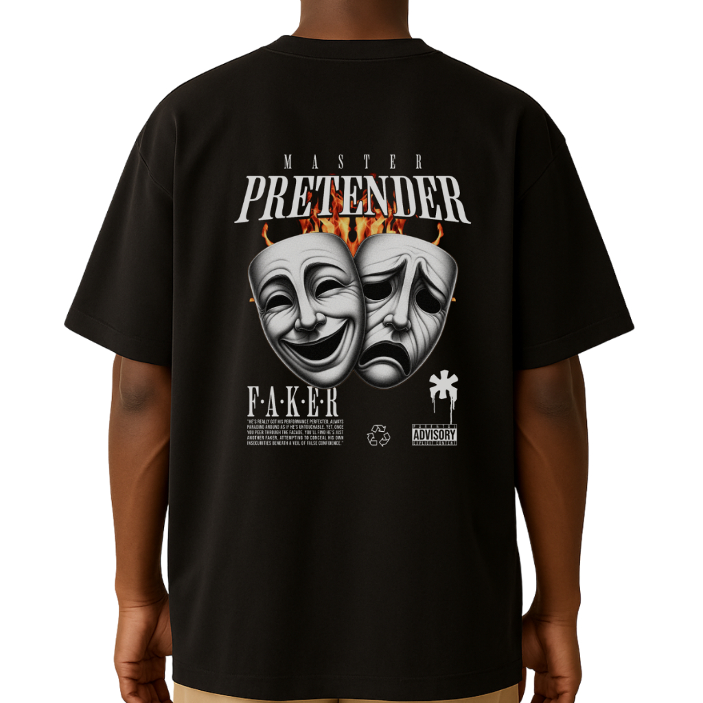 Camiseta Casual Unissex Modelo Oversized "Master Pretender" – Promoção Tendência Streetwear Estampada Casual