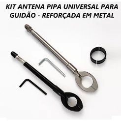 Antena Corta Pipa Universal Moto Guidao Retratil Cm65 Preta Cromada 7 estágios Brinde chave allen
