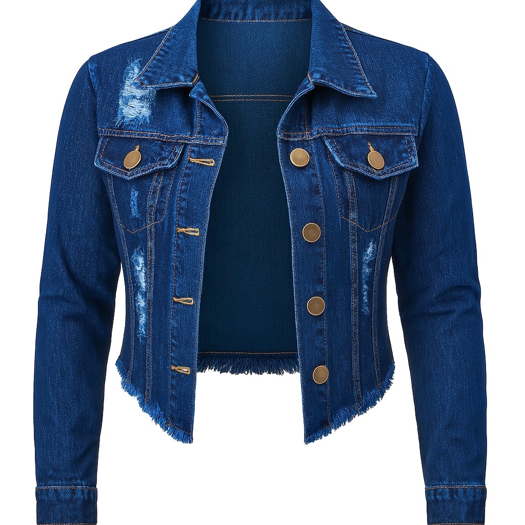 Jaqueta Jeans Feminina Escura Linha Premium Denim Manga Longa