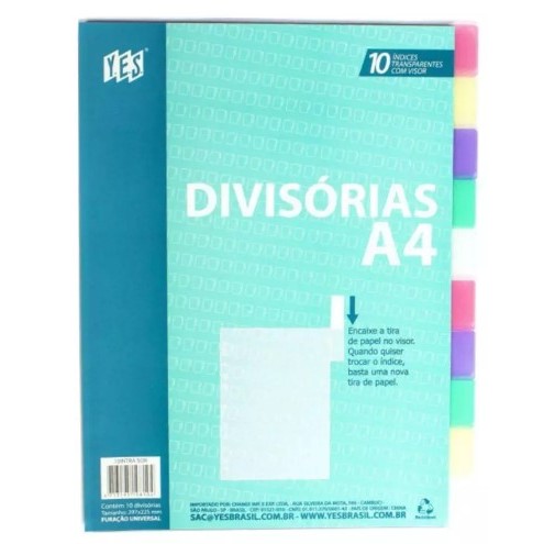 Divisória Para Fichário 10 Divisoes A4 - Visor Transparente Sortido Yes em Oferta na Shopee