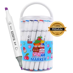 48 Cores Caneta Marcadora Canetinhas Coloridas Kit Com Ponta Dupla + Estojo Bolsa