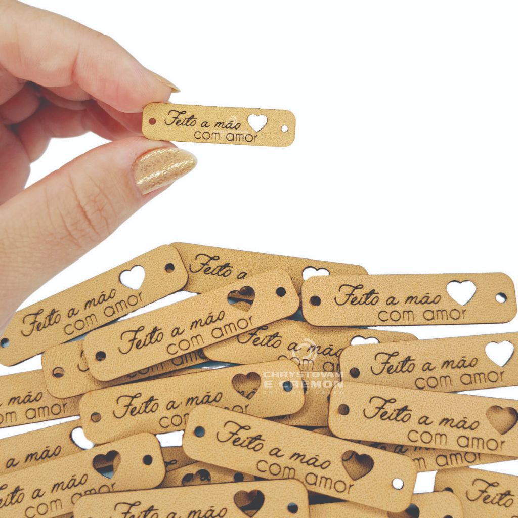 Etiquetas Feito A Mao Com Amor Retangular 4x1 Cm - 50 Und em Oferta na Shopee