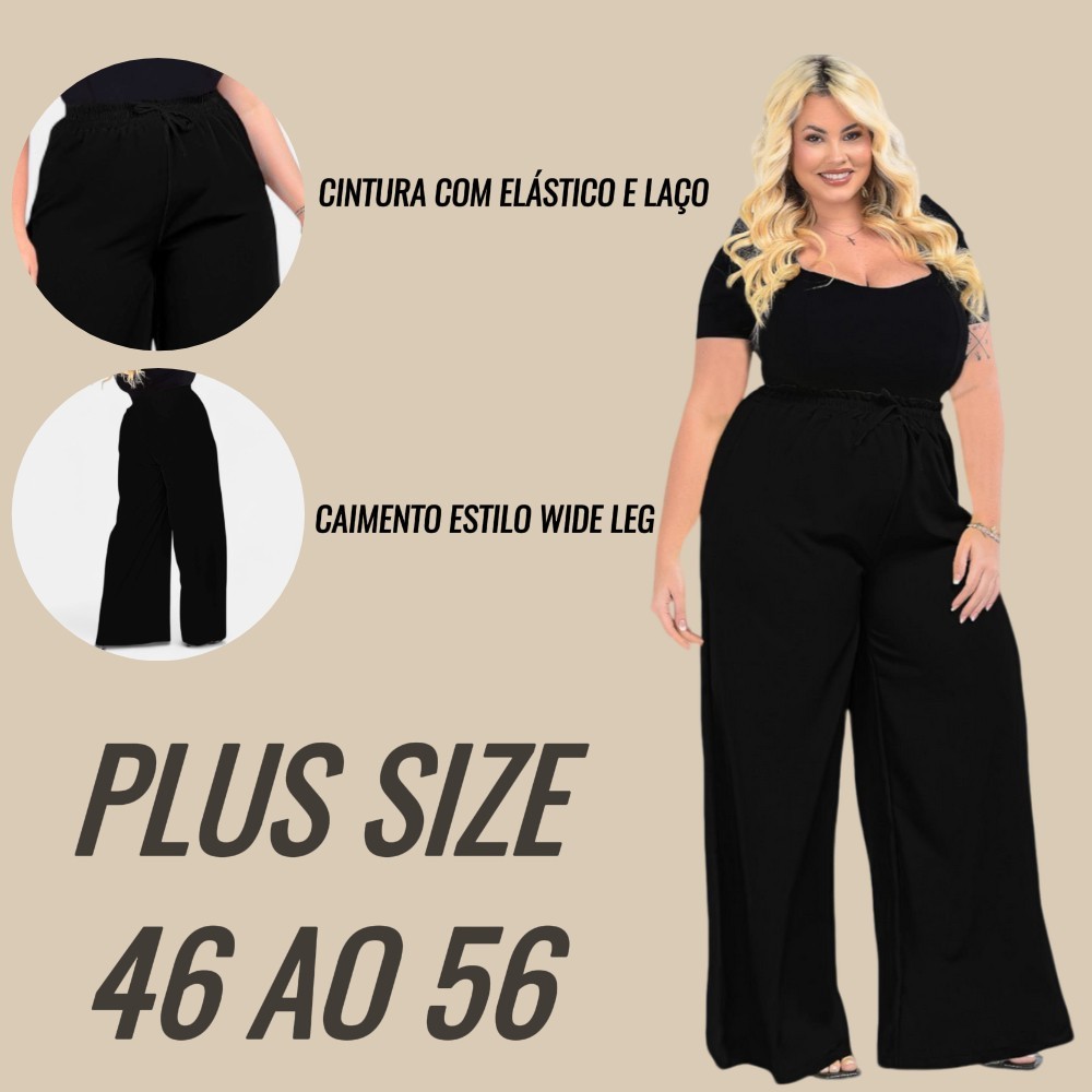 Calça Basica Wide Leg Alfaiataria Feminina Plus Size Cintura Alta em Oferta na Shopee