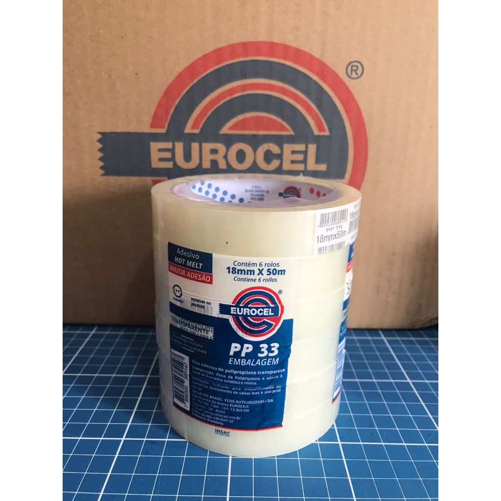 Promoção Pack 6 Rolos Fita Adesiva Durex Transparente 18mm X 50m Eurocel