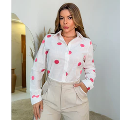 Camisa Social Feminina Manga Longa Bolinha Moda 3RD SD905