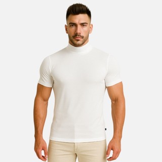 Camiseta Masculina Viscose Gola Alta Manga Curta Slim