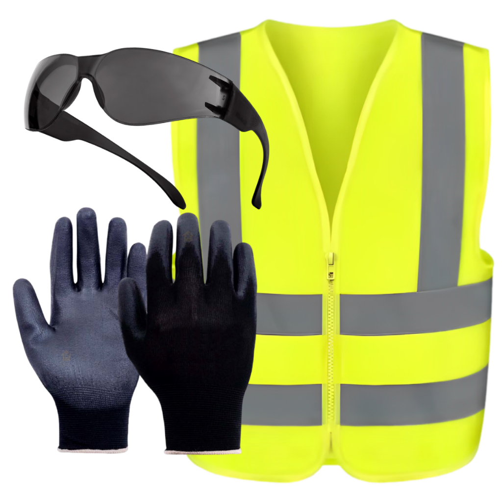 Kit Entregador Colete Amarelo, Luva E Óculos Cinza
