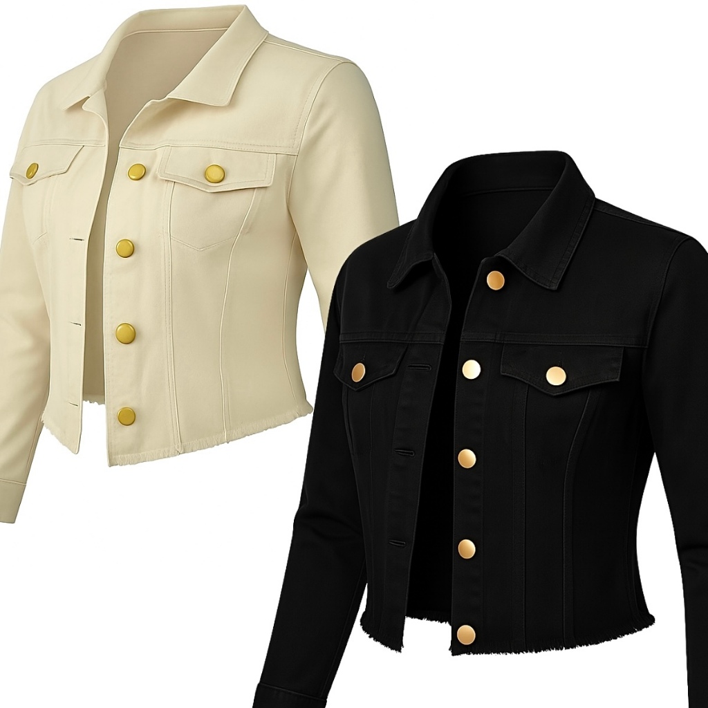 Kit 2 Jaquetas Jeans Feminina Linha Premium Denim Manga Longa