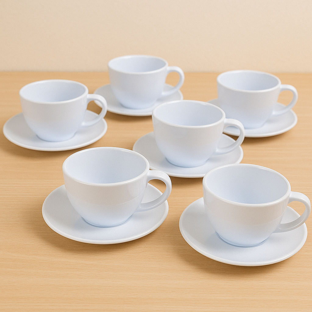 JOGO/KIT  XÍCARAS C/ PIRES 8 PEÇAS, SENDO 4 PIRES + 4 XÍCARAS 200ML ACRÍLICO BRANCO PARA CHÁ/CAFÉ em Oferta na Shopee