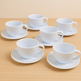 JOGO/KIT  XÍCARAS C/ PIRES 8 PEÇAS, SENDO 4 PIRES + 4 XÍCARAS 200ML ACRÍLICO BRANCO PARA CHÁ/CAFÉ em Oferta na Shopee