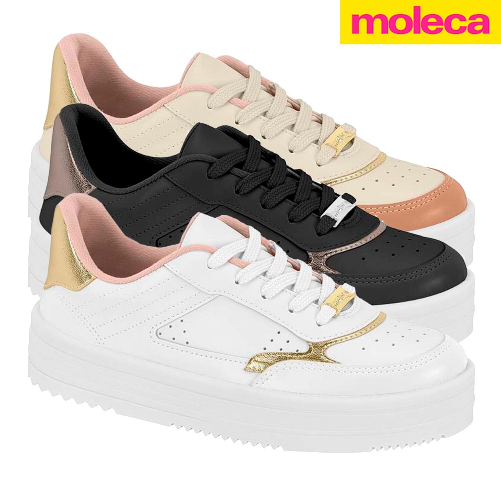 Tênis Feminino Moleca Casual Detalhes Dourado Strass Plataforma Confortável Original