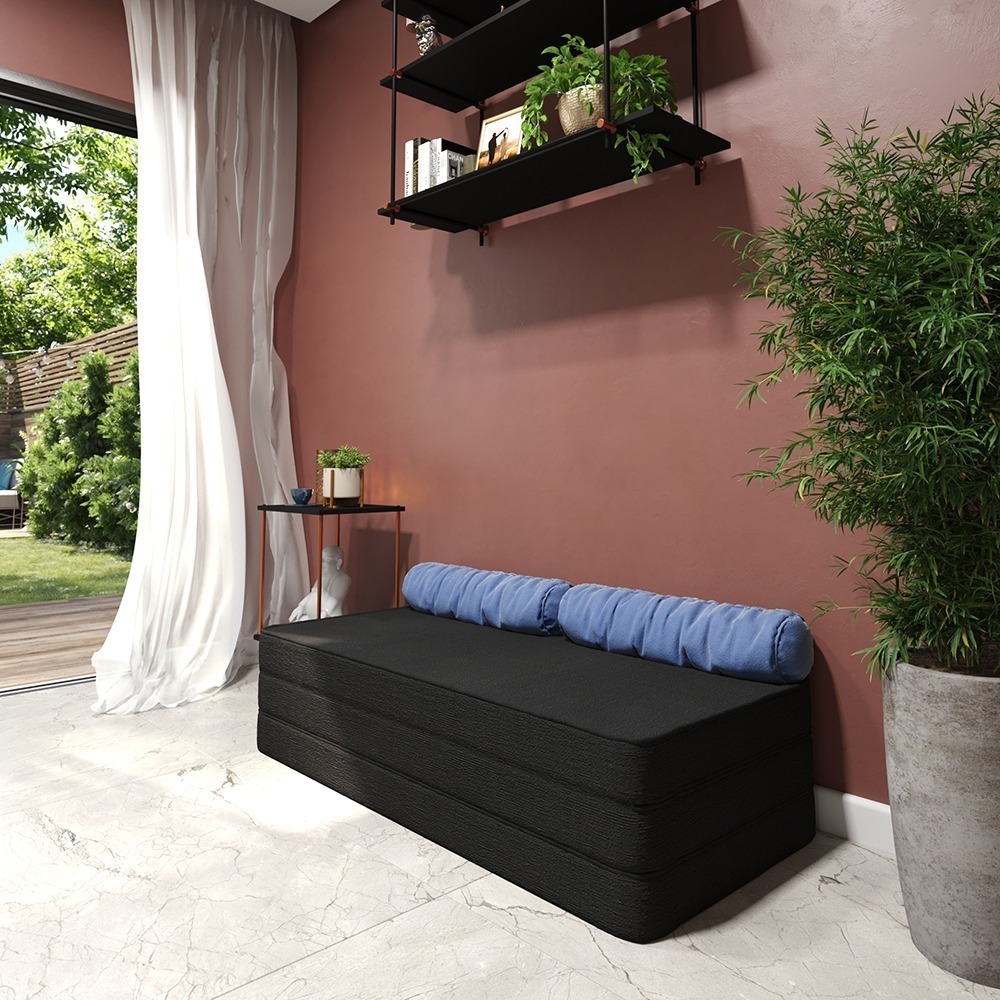 Puff Linha Premium Solteiro ou Casal Preto 3 em 1 Colchão Dobrável, Puff, Sofá em Oferta na Shopee
