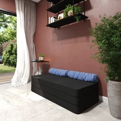 Puff Linha Premium Solteiro ou Casal Preto 3 em 1 Colchão Dobrável, Puff, Sofá