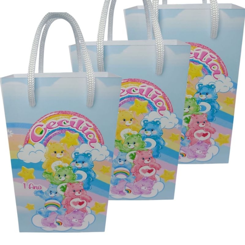 Sacolinha Personalizada Ursinhos Carinhosos para lembrancinha festa de aniversário/ Papel Fotográfico