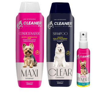 Kit Shampoo para Cachorro Branqueador Clareador + Condicionador 500ml + Perfume 60ml Kit Banho Cachorro Branco UP Clean