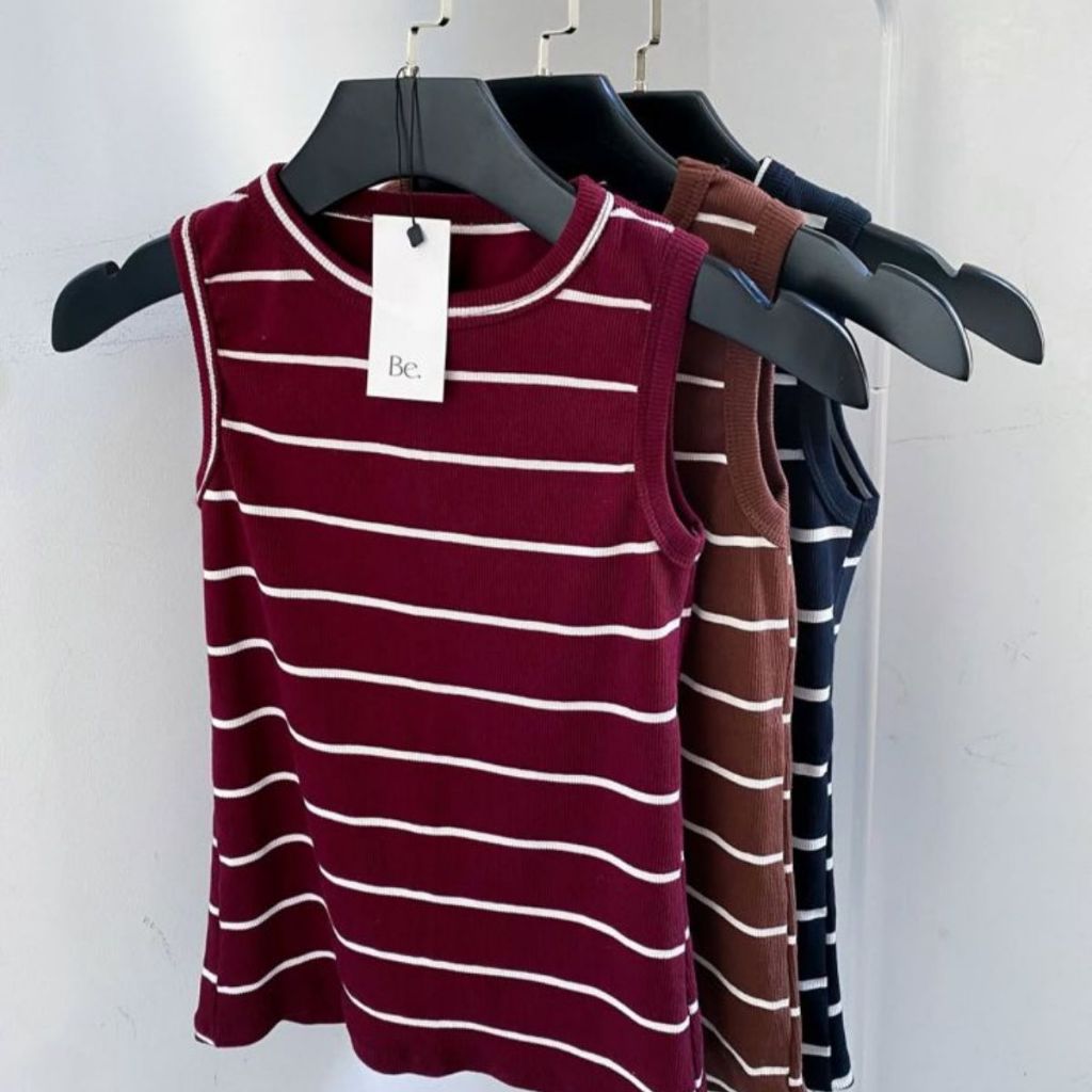 Camiseta Regata Feminina Canelada Listrada Moda Casual