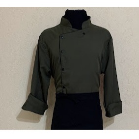 Dolmã Jaleco Chef Cozinha Oxford Verde Militar Manga 3/8 Botão Pressão Nome Bordado Unissex Restaurante Dolma Doma