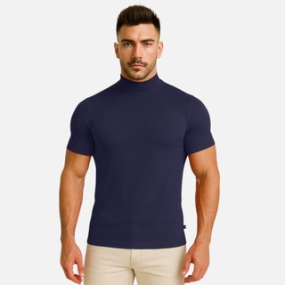 Camiseta Gola Média Masculina Slim Premium Básica Elegante
