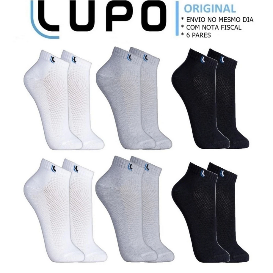 Kit 6 Pares Meias Lupo Soquete Cano Curto Baixo Algodão Meia Masculino Feminina Original