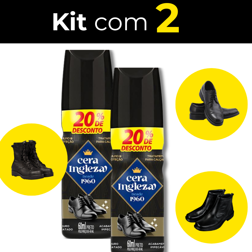 Kit 2 Ceras Liquida Ingleza para Calçados Botinas Botas Sapatos Polidor e Graxa proteção Brilho Preto 60ml