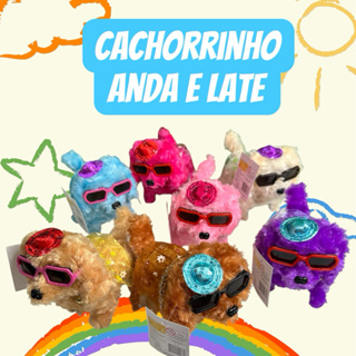 cachorro cachorrinho com óculos e chapéu que late anda de pelúcia para criança em Oferta na Shopee