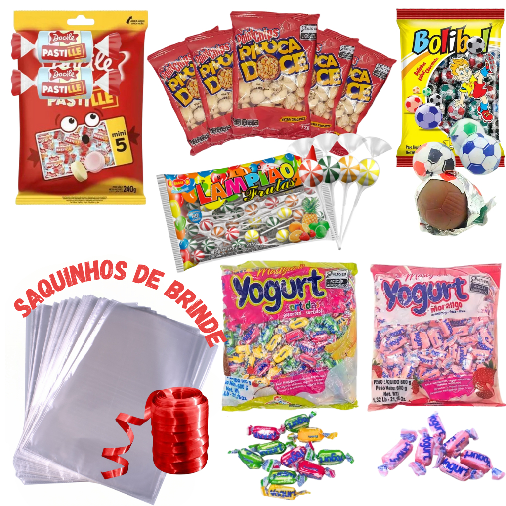 Kit Doces 60 Itens Sacolinha Guloseimas Festa Infantil Lembrancinha em Oferta na Shopee
