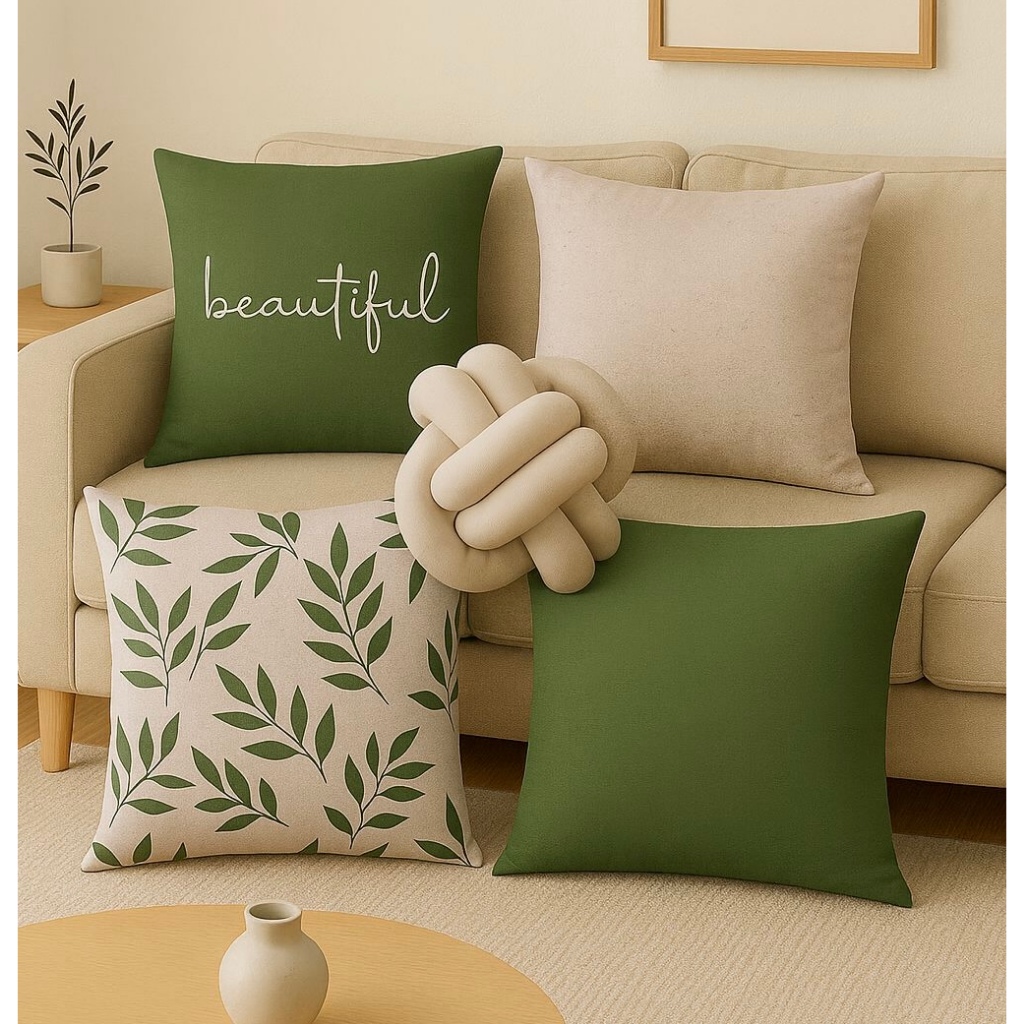 Kit c/ 4 Capas de Almofada Modern Print 45x45 + 1 Almofada de Nó - Folhas Verdes Chilenas em Oferta na Shopee