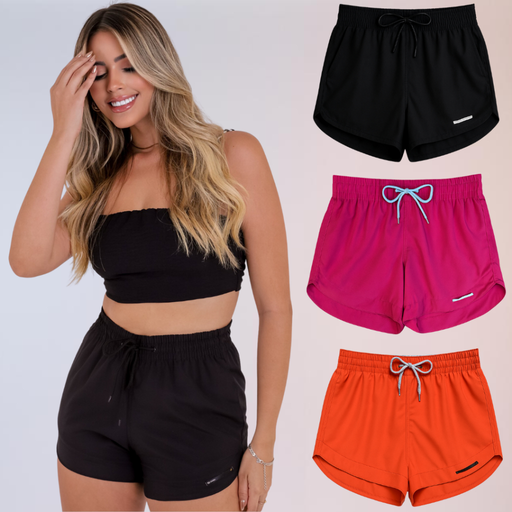 Short Feminino Elastano Liso Fenda Lateral Treino Academia Corrida