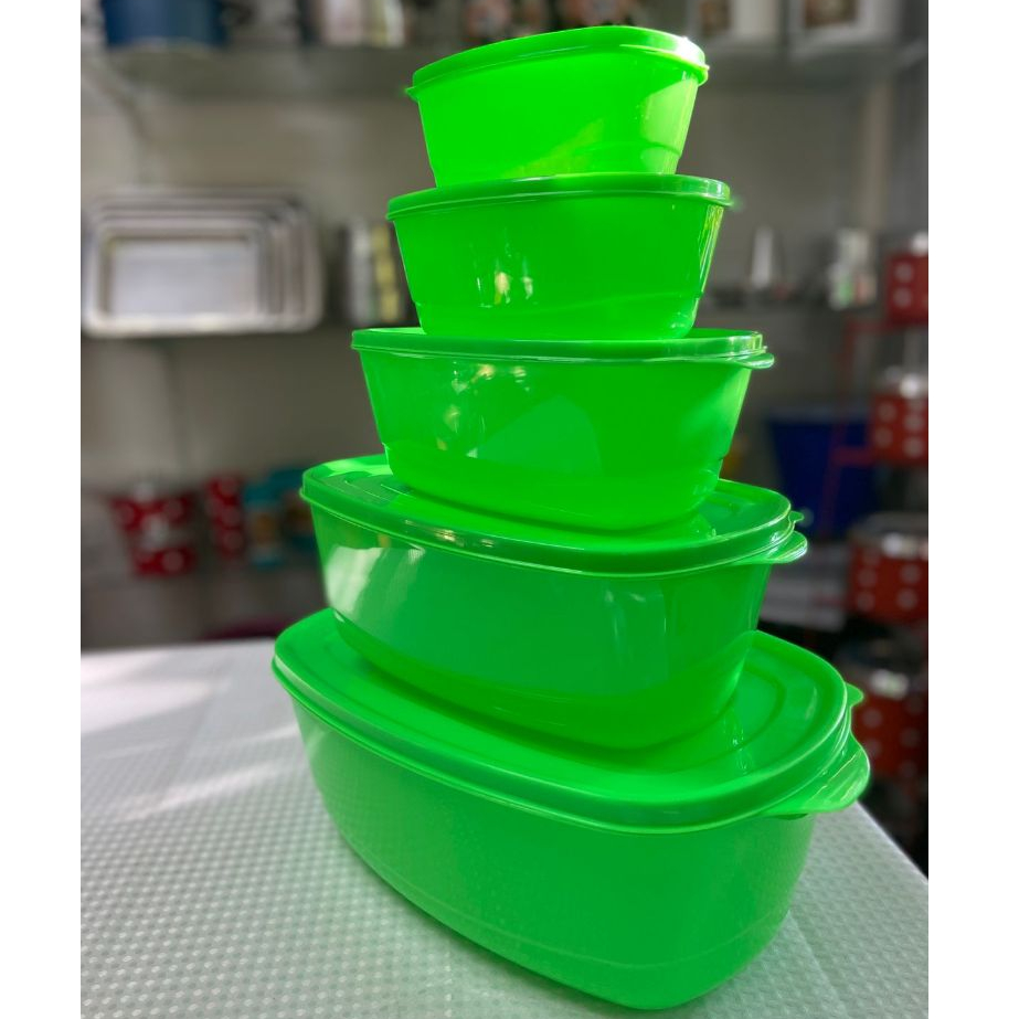 Kit com 5 Recipientes Plásticos Neon Retangulares Multiuso Mantimentos Cozinha Utilidades