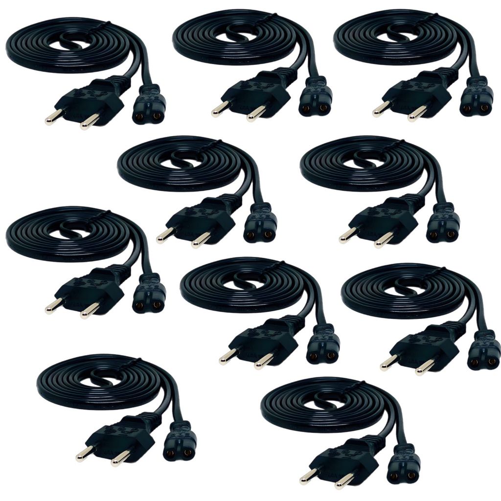 Kit 10 Cabo Força Energia Bipolar P/ Radio Impressora Tv Ps3 Ps4