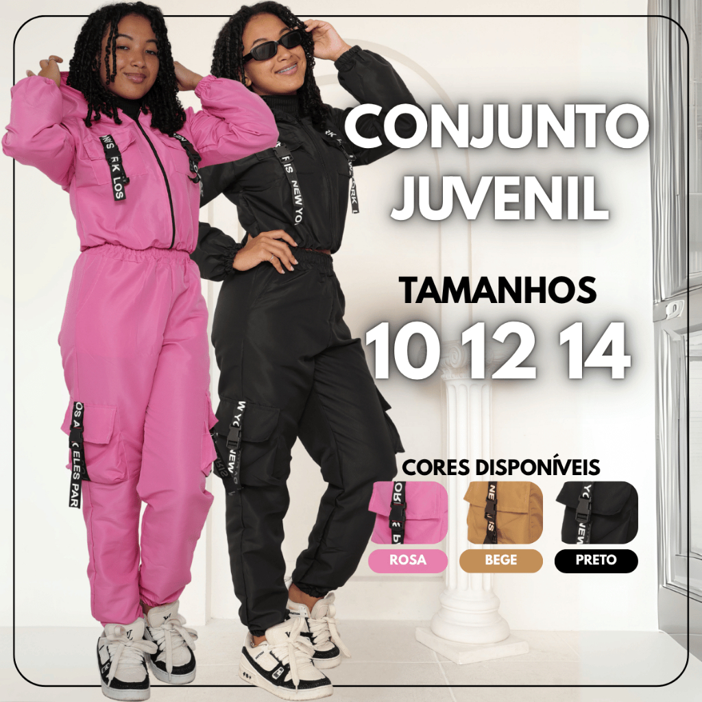 Conjuto juvenil infantil Blusa Calça Blogueirinha Confortável Cargo Jogger Inverno Tactel Bomber