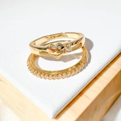 2 peças de anel femenino coração com ponto de luz e aparador cravejado Elegantes e simples de luxo com Ouro18k Prata925