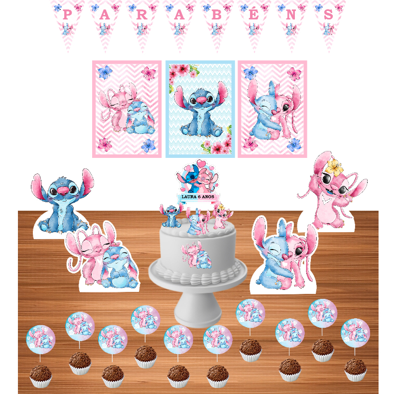 Kit Festa Stitch e angel 40 itens - Festa Pronta - Só um bolinho - Festa em casa