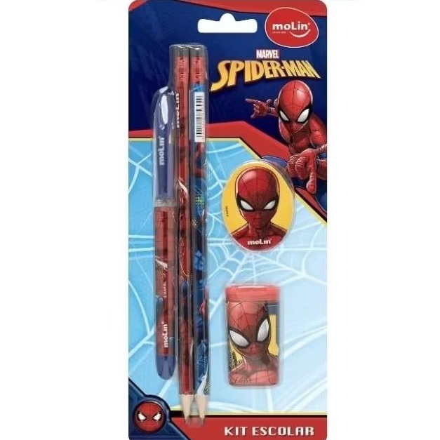 Kit Spider Man Aranha| Caneta| Lápis| Apontador| Borracha
