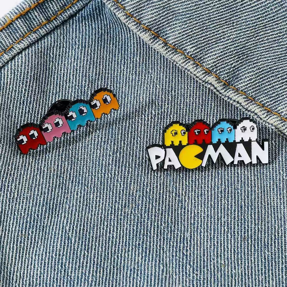 Kit 2 Peças Pac-Man Broche Decorativo Pac-Man Jogo Eletrônico Metal Para Mochilas Camisas Calças Chapéus