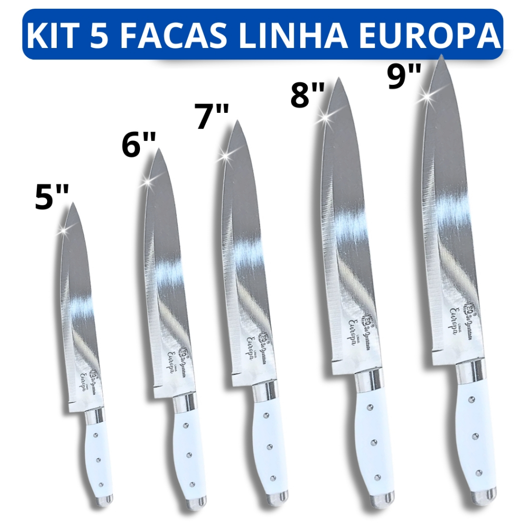 Kit 5 Facas Afiadas Top Para Cozinha Restaurante e Buffet Promoção Baratas