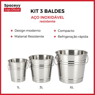 Kit 3 Baldes de Gelo Aço Inoxidável Refrigeração Rápida Cerveja Champanhe Vinho 1L, 3L e 6L em Oferta na Shopee