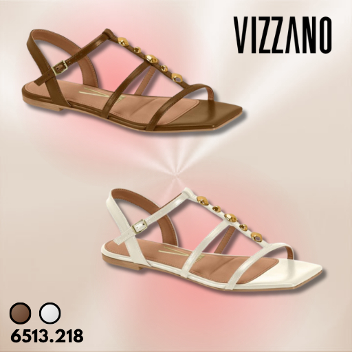 Sandália Vizzano Feminina Rasteira Garda Elegante Confortável Adorno Dourado