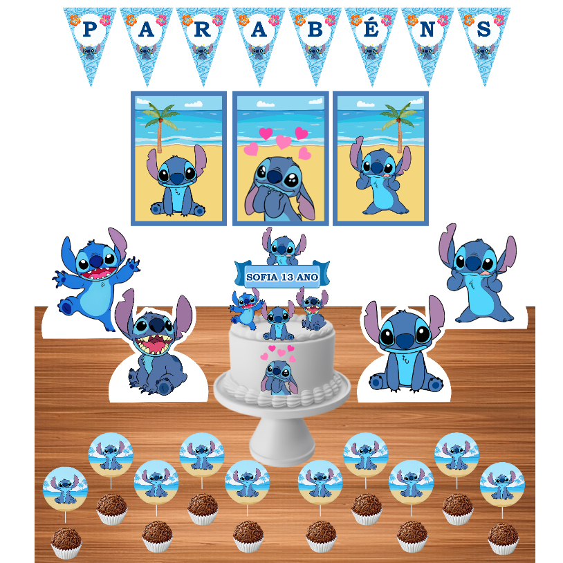 Kit Festa Stitch 40 itens - Festa Pronta - Só um bolinho - Festa em casa