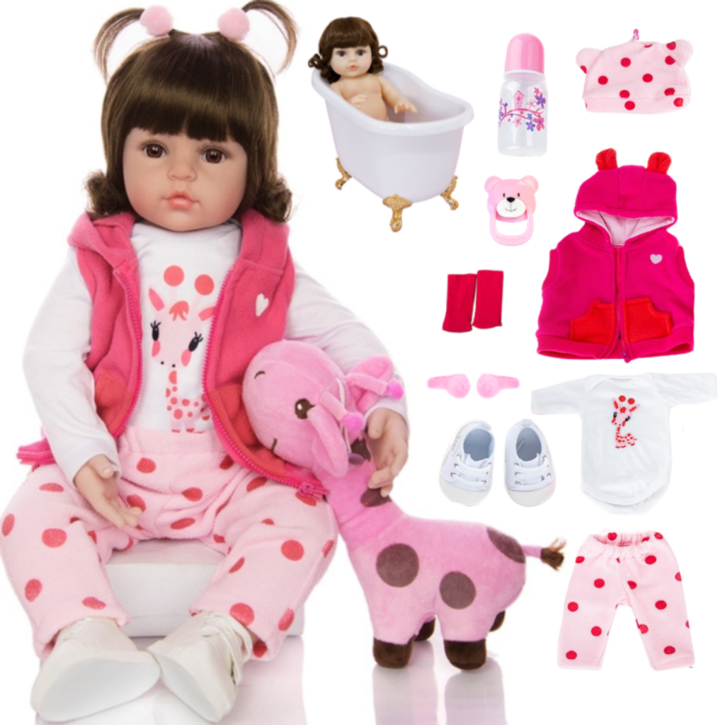 Boneca Bebê Reborn Girafinha Realista Silicone Menina Pode dar Banho - Mom & Baby