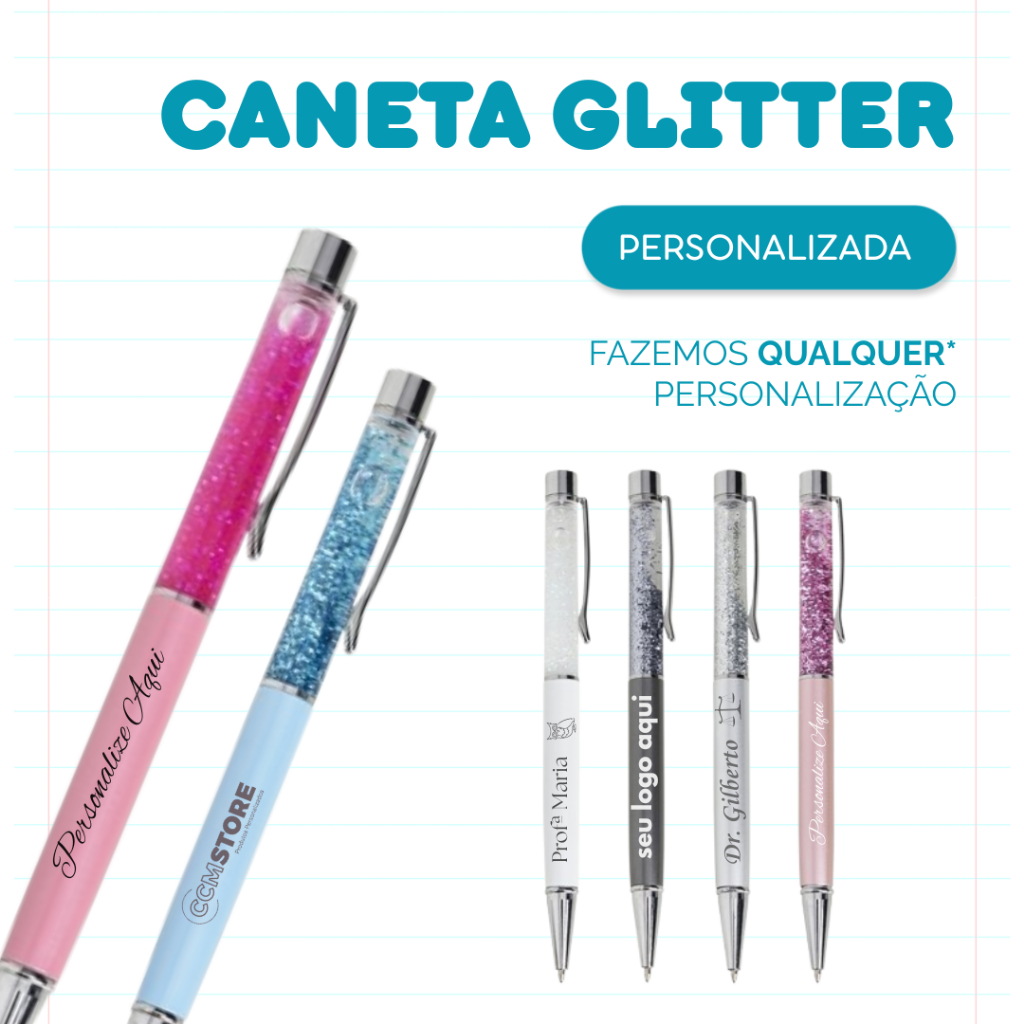 Caneta Metal Glitter Personalizada em Oferta na Shopee