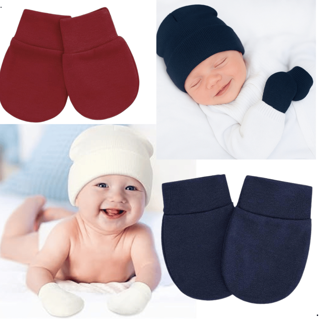 Kit 12 ou 6 Pçs 6 ou 3 Pares Luvas 6 ou 3 Toucas Bebê Recém-nascido ate 4 Meses Inverno Menino Menina